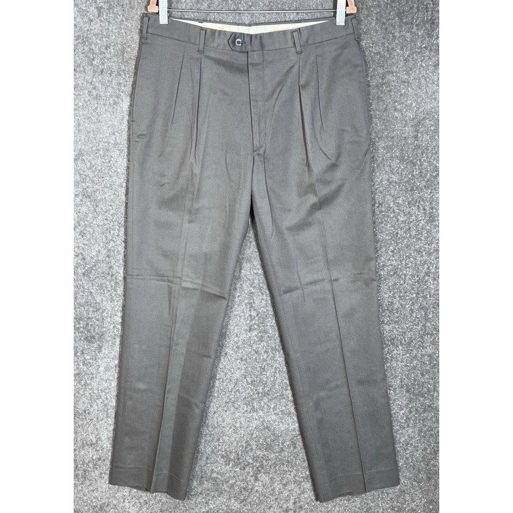 Gallery By Haggar Pleated Dress Pants Mens Sz 34x32 Gray Cotton Pockets USA Made
